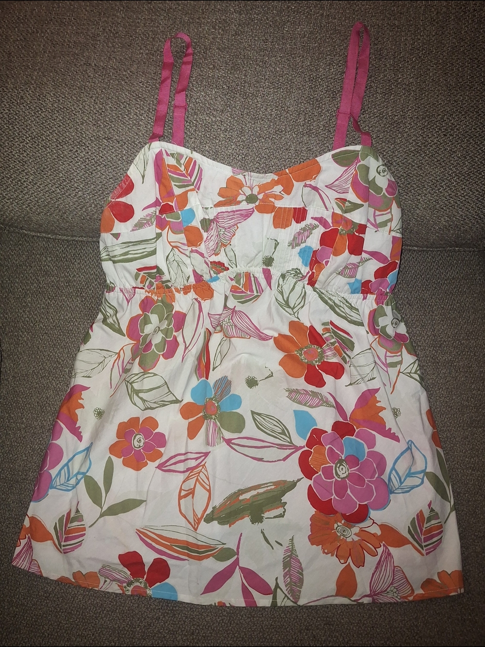 Motherhood Floral Spaghetti-Strap Top With Built In Shelf Bra